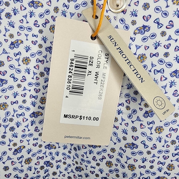 🆕️ Peter Millar Summer Comfort Mens XL NWT White Dapper Cocktail S/S Golf Polo - Picture 5 of 5
